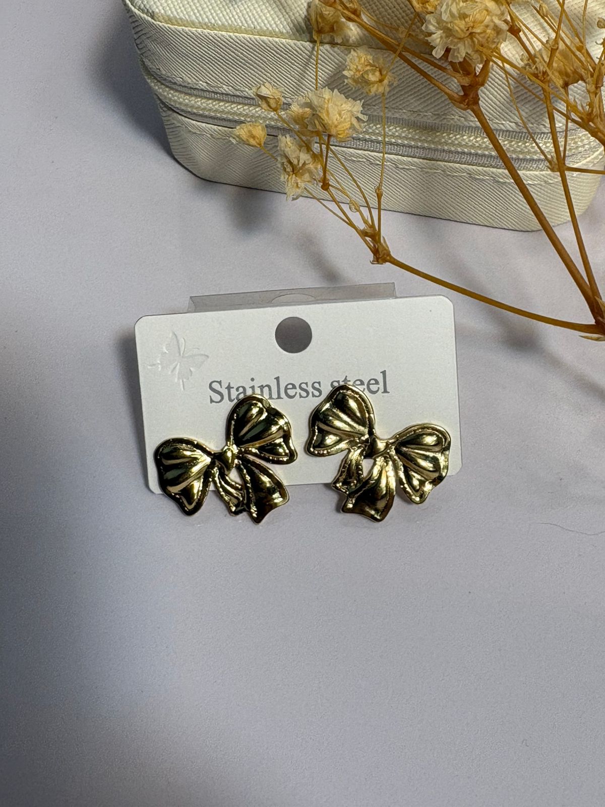 Gold Bow Stud Earrings