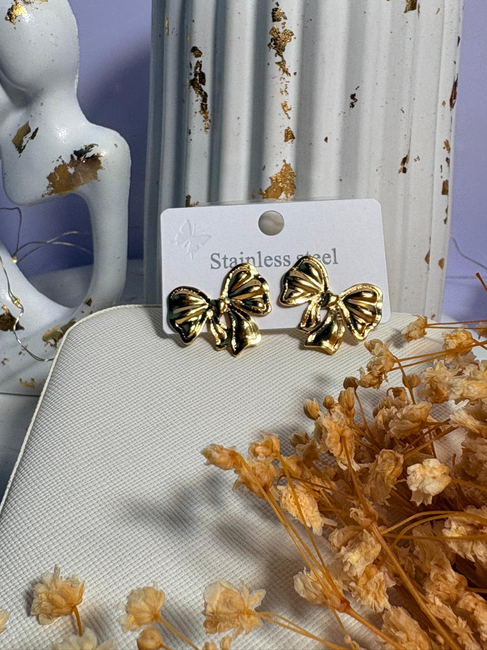 Gold Bow Stud Earrings