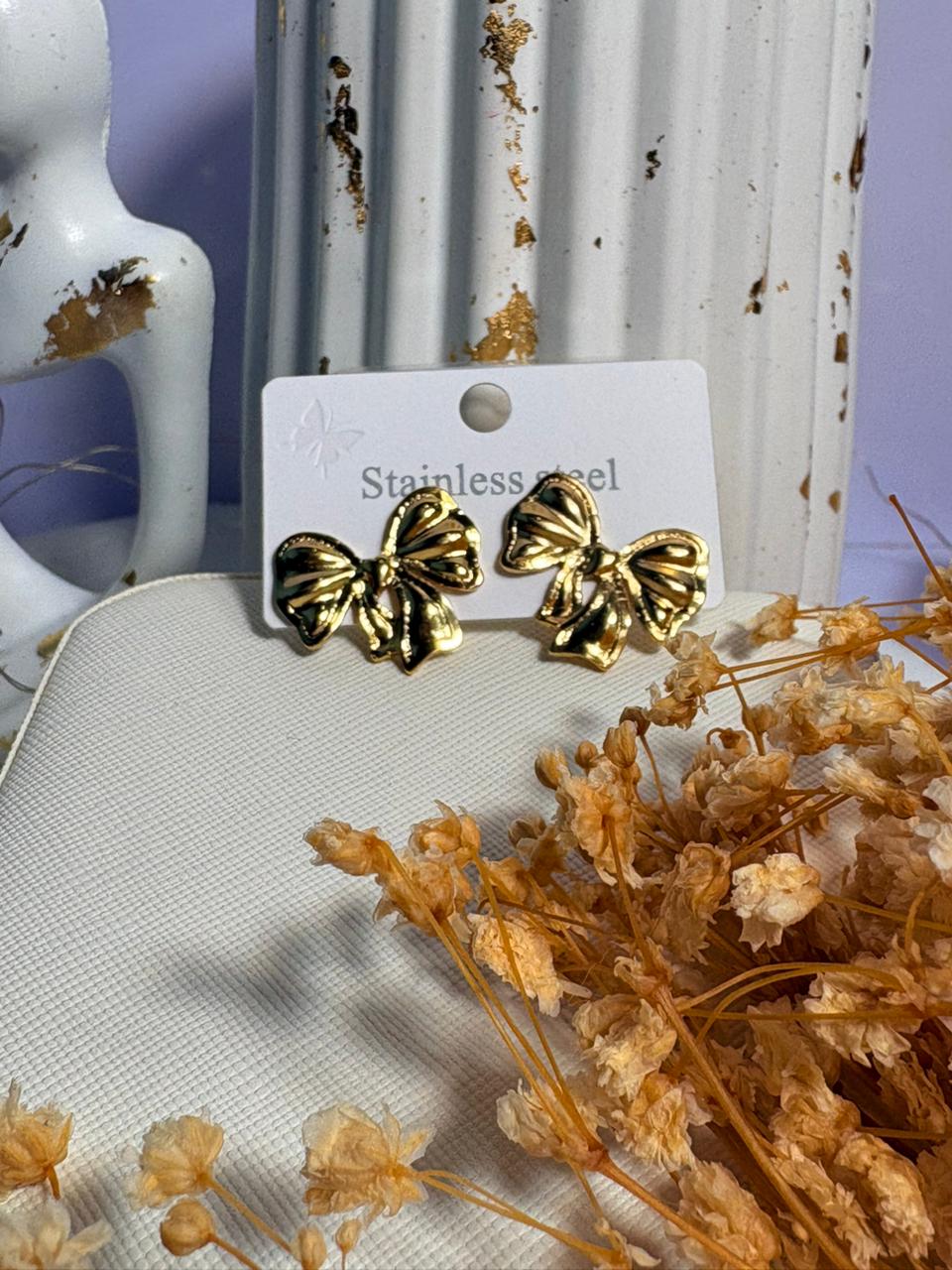 Gold Bow Stud Earrings