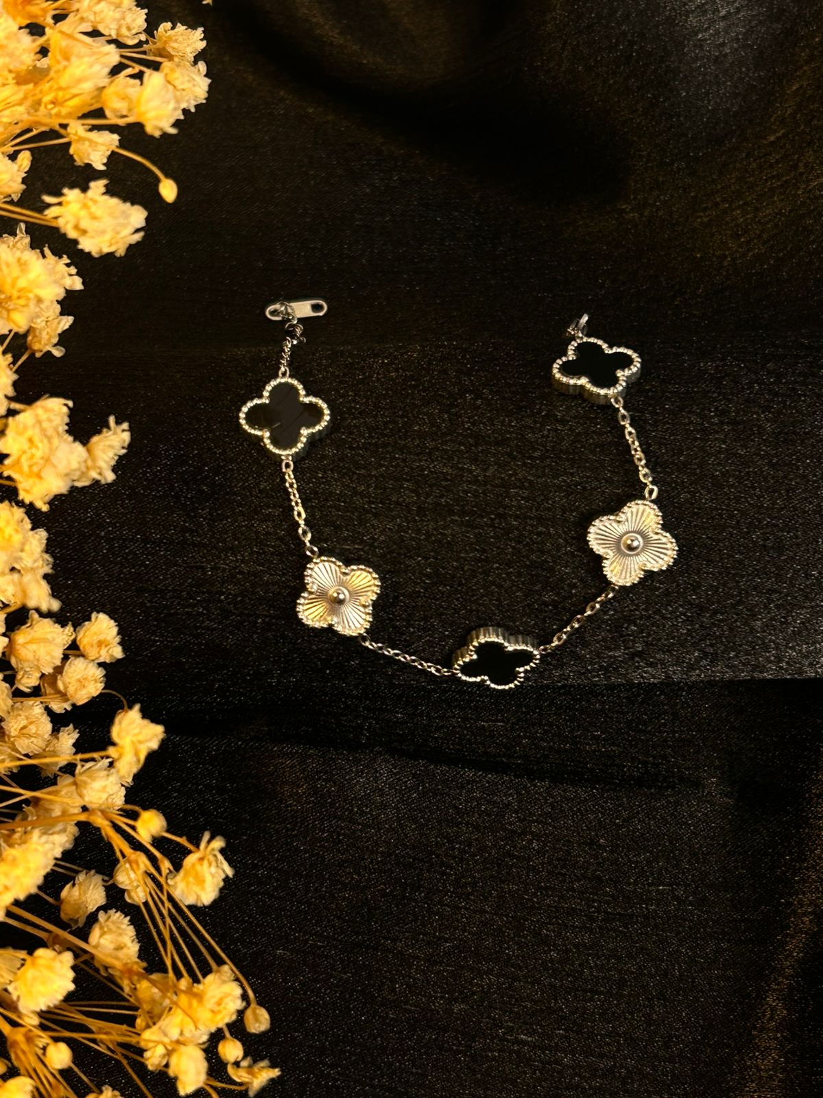 Black and Silver Clover Bracelet