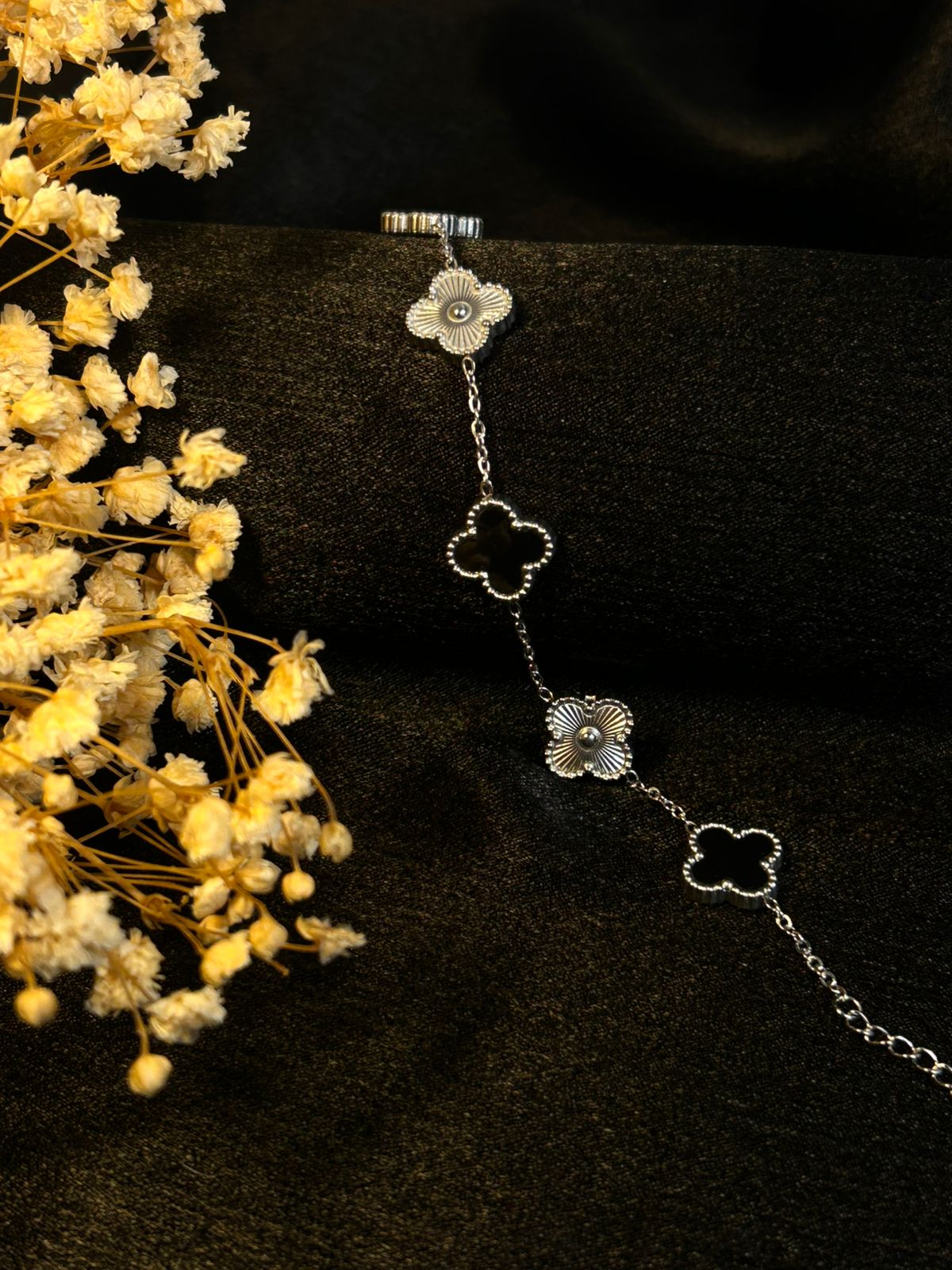 Black and Silver Clover Bracelet