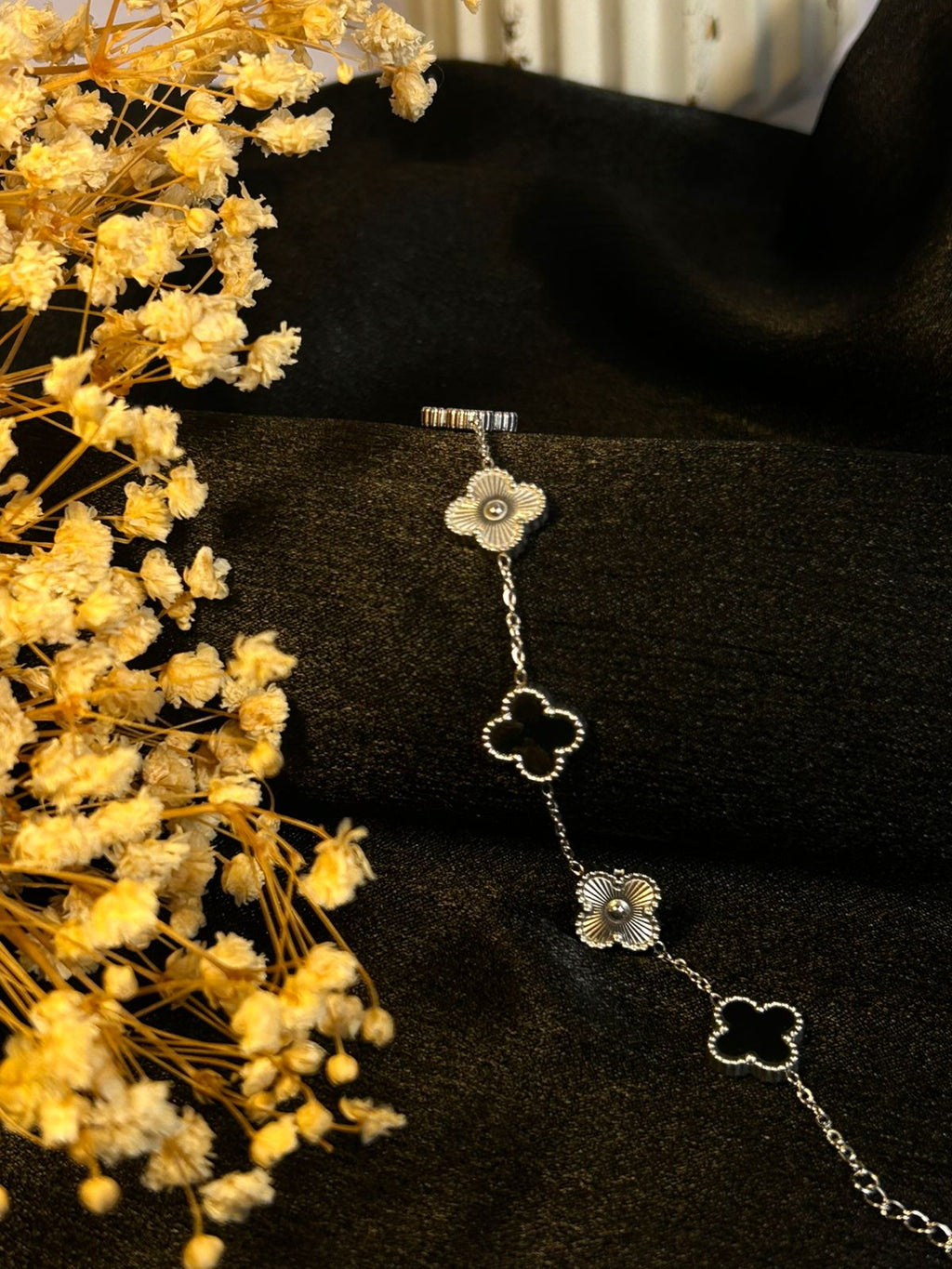 Black and Silver Clover Bracelet