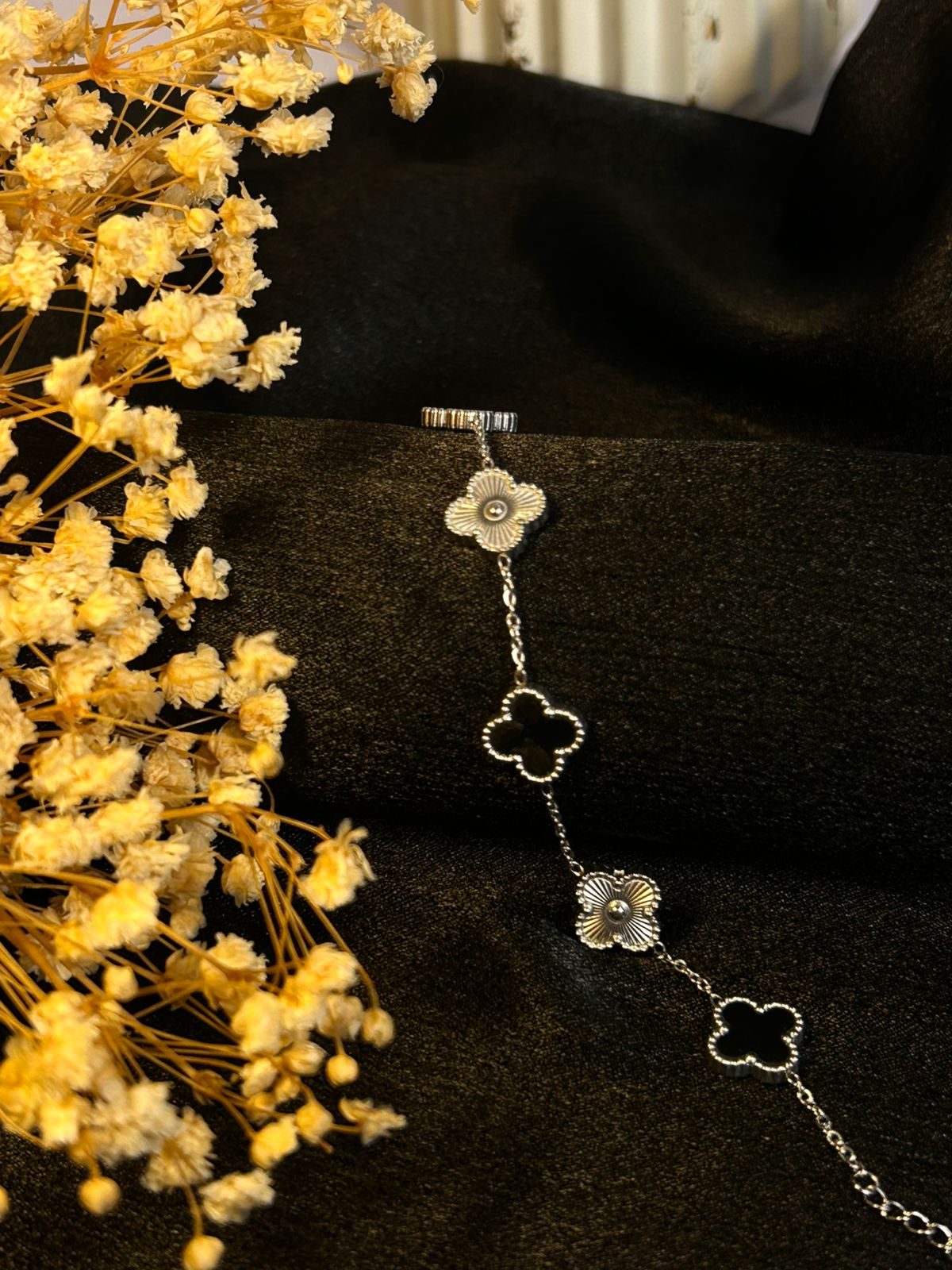 Black and Silver Clover Bracelet