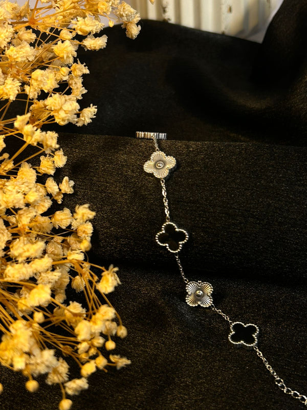Black and Silver Clover Bracelet