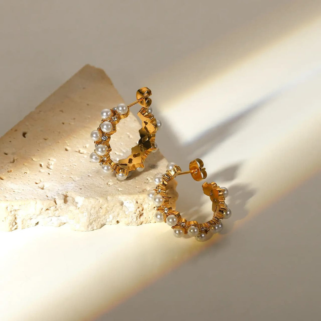 Mid Zircon Pearl Earrings