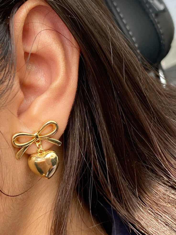 Bow Heart Drop Studs