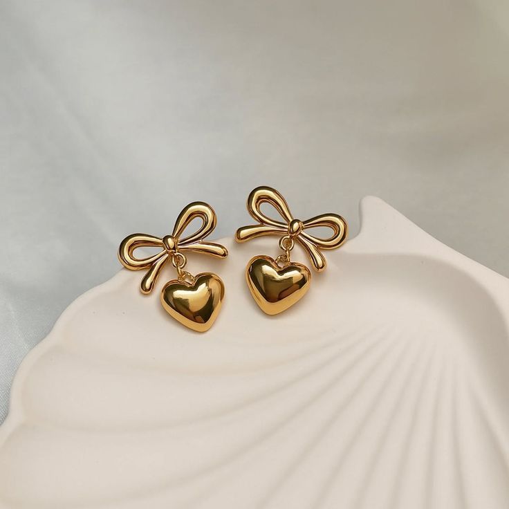 Bow Heart Drop Studs