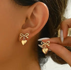 Bow Heart Drop Studs