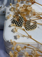 Gold Pyramid Textured Heart Hoops