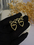 Gold Bow and Heart Drop Earrings