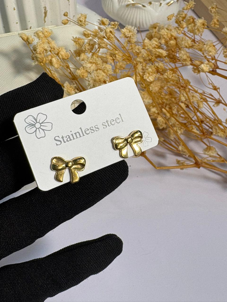Mini Gold Ribbon Bow Studs
