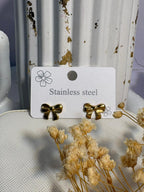 Mini Gold Ribbon Bow Studs