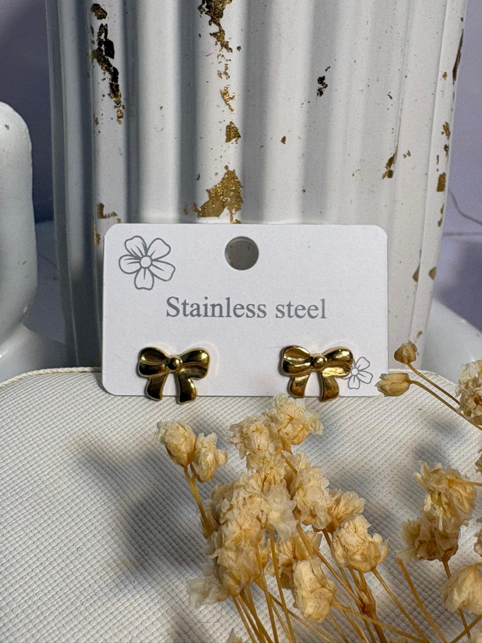 Mini Gold Ribbon Bow Studs