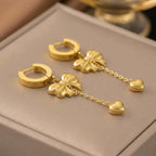 Bow and Heart Drop Huggie Studs
